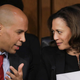 Sens. and Democratic presidential candidates Cory Booker and Kamala Harris during then-Supreme Court nominee Brett Kavanaugh’s Senate confirmation hearings in September 2018